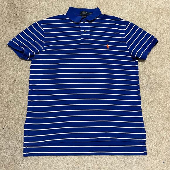 Polo Ralph Lauren Orange Pony Blue Striped Polo Shirt Medium - Picture 2 of 6